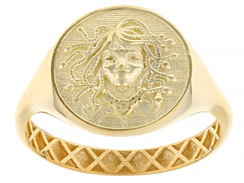 10k Yellow Gold Medusa Signet Ring - Size 7