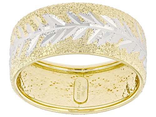 10k Yellow and White Gold Diamond Cut and Satin Finish Leaf Band Ring - Size 7