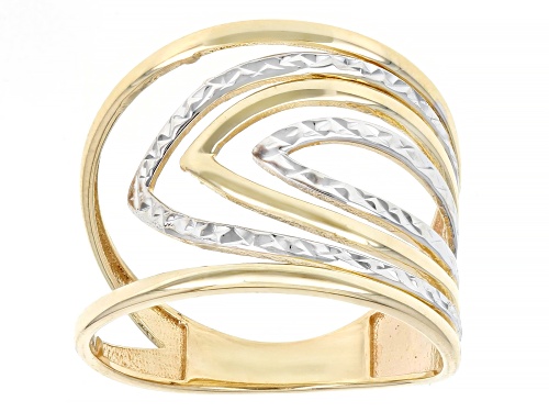 10k Yellow and White Gold Diamond Cut Multi-Row Marquise Ring - Size 6