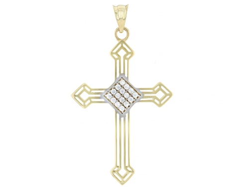 10k Yellow and White Gold with Bella Luce® 0.32ctw Diamond Simulant Two-Tone Cross Pendant