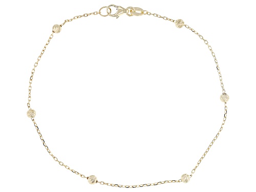 10k Yellow Gold Diamond Cut Beaded Station Bracelet - Size 7.5