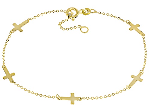 Splendido Italian Jewelry™ 10k Yellow Gold Cross Station 7-8" Bracelet - Size 8