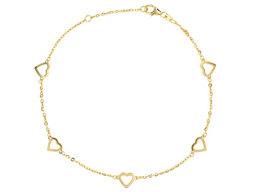 10k Yellow Gold Heart Station Anklet - Size 9
