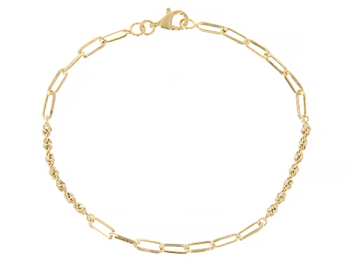 10k Yellow Gold 3mm Paperclip and Rope Mixed Link Bracelet - Size 8