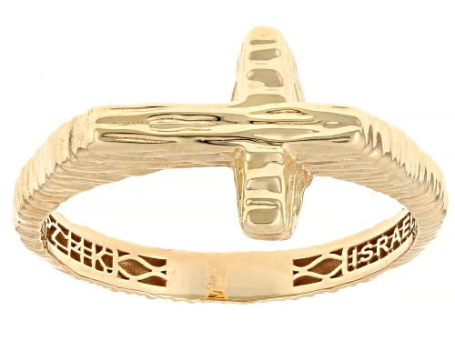 14k Yellow Gold Textured Cross Ring - Size 8
