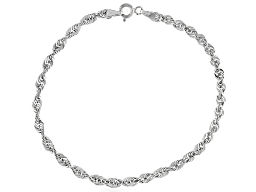 10K White Gold 3.2MM Diamond-Cut Rope Link Bracelet - Size 7.25