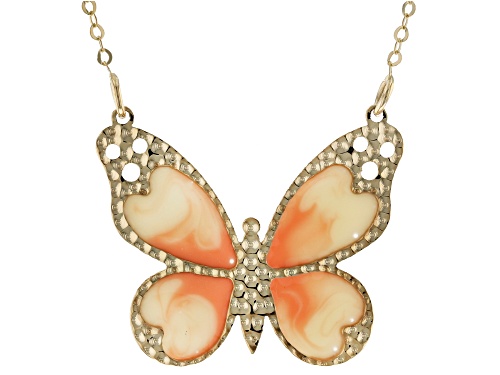 Photo of 10K Yellow Gold Butterfly With Enamel 16 Inches With 2 Inch Extension Necklace - Size 16