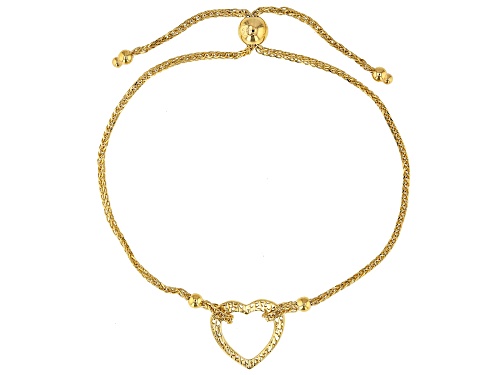 14K Yellow Gold Polished and Textured Heart Wheat Link 9.25 Inch Bolo Bracelet - Size 9.25
