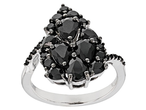 2.85ctw pear shape and round black spinel rhodium over sterling silver ring - Size 10