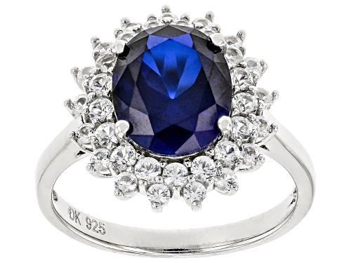 3.74ct Oval Lab Created Blue Sapphire & 1.03ctw Lab Created White Sapphire Rhodium Over Silver Ring - Size 9