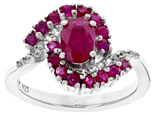 1.49ctw Oval & Round Burmese Ruby With .23ctw Zircon Rhodium Over Sterling Silver Ring - Size 10