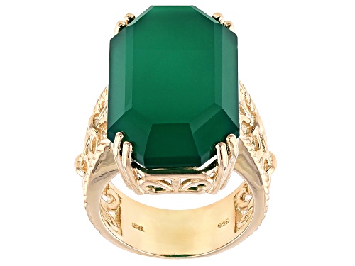 25x15mm Emerald Cut Green Onyx 18k Yellow Gold Over Sterling Silver Solitaire Ring - Size 6