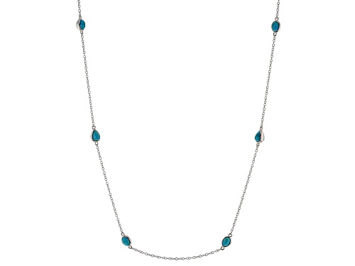 PEAR SHAPE AND OVAL CABOCHON BLUE TURQUOISE RHODIUM OVER STERLING SILVER NECKLACE