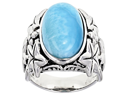 Photo of 17.50x11mm Oval Cabochon Larimar Sterling Silver Starfish Ring - Size 7