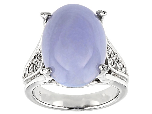 17.0x12.5mm Oval Chalcedony With .02ctw Round Zircon Sterling Silver Ring - Size 7