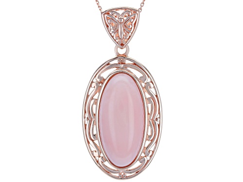 25x12mm Oval Cabochon Peruvian Pink Opal 18k Rose Gold Over Silver Solitaire Pendant With Chain