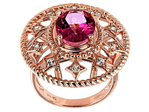 3.70ct Oval Pure Pink(TM) Topaz & .51ctw Zircon 18k Rose Gold Over Silver Ring - Size 7