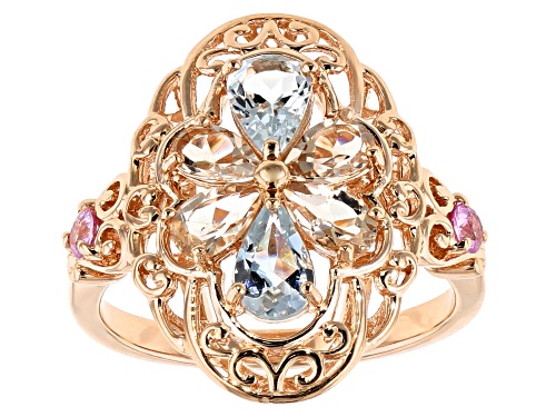 .51ctw Morganite, .56ctw Aquamarine & .13ctw Pink Sapphire 18k Rose Gold Over Sterling Silver Ring - Size 8