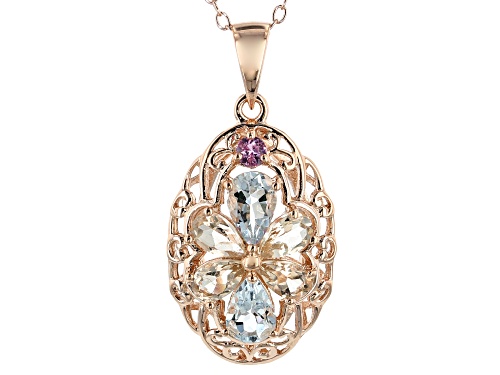 .51ctw Morganite, .56ctw Aquamarine & .06ct Pink Sapphire 18k Rose Gold Over Silver Pendant w/Chain