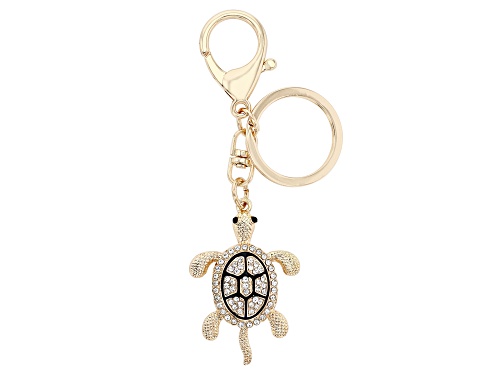 Photo of BASE METAL 1.24CTW RD CRYSTAL/BLK GLASS KEY CHAIN /IMITATION GOLD