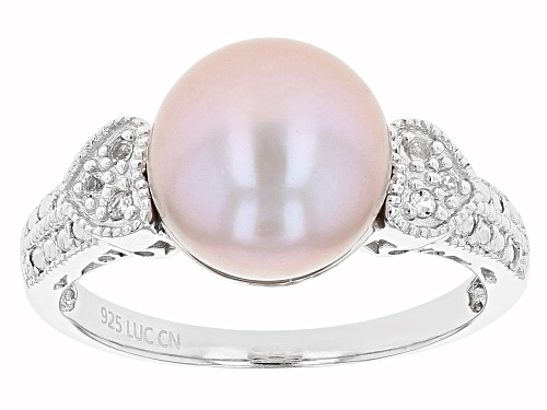 11-12mm Pink Cultured Freshwater Grande Pearl & .05ctw White Topaz Sterling Silver Heart Design Ring - Size 9