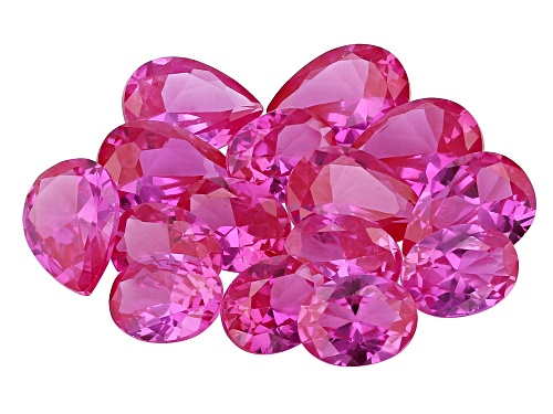 Photo of Parcel of  Syn pink Sapphire loose gemstones with a minimum of 25.00ctw mixed shapes and sizes.