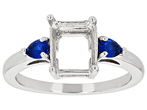 Photo of Semi-Mount 9x7mm Emerald Cut Rhodium Plated Sterling Silver Ring with Lab Created Spinel Accent - Size 7
