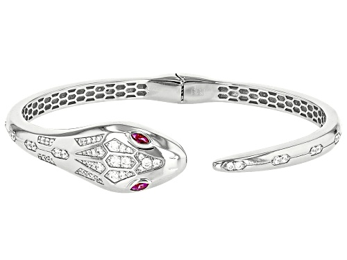 Photo of White Cubic Zirconia 1.22 Ctw & Lab Created Ruby 0.38 Ctw Rhodium Over Copper Open Hinge Bangle