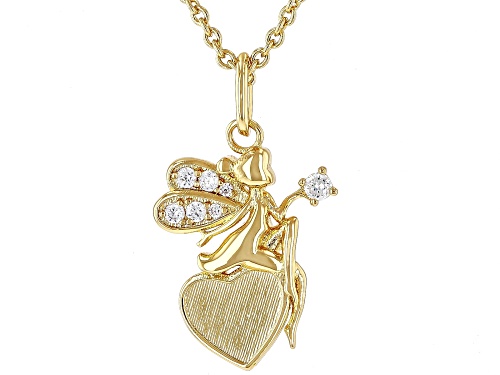 White Cubic Zirconia 18k Yellow Gold Over Copper Pendant with chain 0.12 Ctw