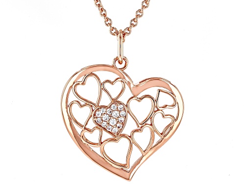 White Cubic Zirconia 18k Rose Gold Over Copper Pendant with chain 0.12 Ctw