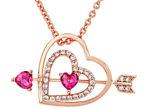 White Cubic Zirconia 0.20 Ctw & Lab Ruby 0.34 Ctw 18k Rose Gold Over Copper Pendant with Chain