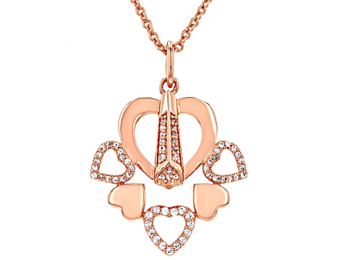White Cubic Zirconia 18k Rose Gold Over Copper Pendant with chain 0.28 Ctw