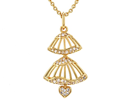 White Cubic Zirconia 18k Yellow Gold Over Copper Pendant with chain 0.35 Ctw