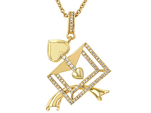 White Cubic Zirconia 18k Yellow Gold Over Copper Pendant with chain 0.29 Ctw
