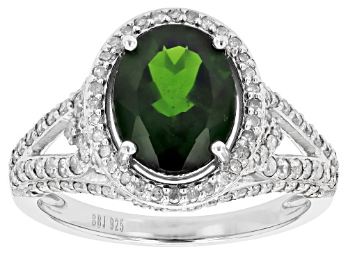 Chrome Diopside And White Diamond Sterling Silver Ring 3.96ctw
