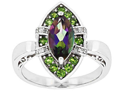 Mystic Topaz Multi-Stone Sterling Silver Cluster Halo Ring 2.43ctw