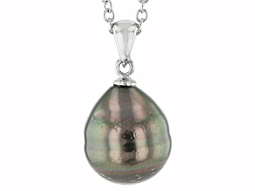 11mm Cultured Tahitian Pearl Rhodium Over Sterling Silver Pendant With 18 Inch Chain