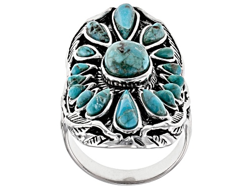 Photo of Southwest Style By Jtv™ Pear Shape And Oval Turquoise Rhodium Over Sterling Silver Ring - Size 8