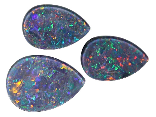 Opal triplets 12x8mm matched pair and 14x10mm pear shape cabochons