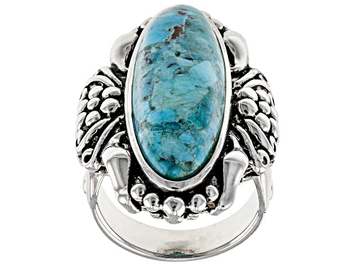 Photo of Southwest Style by JTV™ 30x10mm elongated oval cabochon turquoise sterling silver floral ring - Size 8
