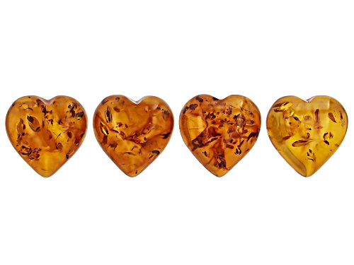Amber 16mm Heart Cabochon Cut Gemstones Set Of 4 20.50Ctw