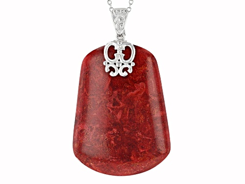 54x40mm Fancy Shape Red Coral Sterling Silver Enhancer With Chain