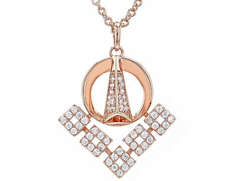 White Cubic Zirconia 18K Rose Gold Over Brass Pendant with chain 0.86 Ctw