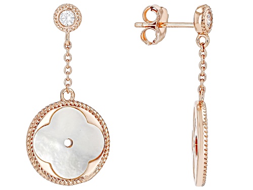 0.30 Ctw White Cubic Zirconia with 2.55 Ctw Mother of Pearl 18K Rose Gold Over Copper Earrings