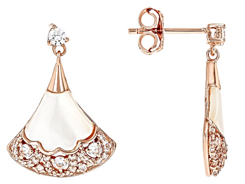 Photo of 0.80 Ctw White Cubic Zirconia with 2.29 Ctw Mother of Pearl 18K Rose Gold Over Copper Earrings