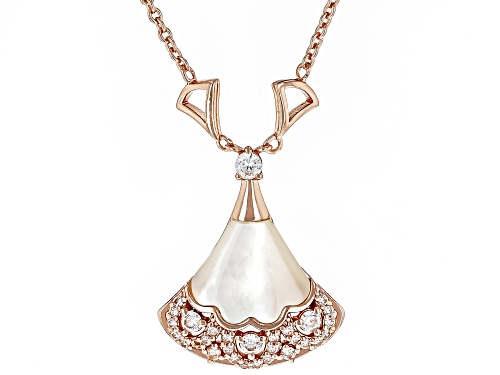 0.58 Ctw White Cubic Zirconia with 1.67 Ctw Mother of Pearl 18K Rose Gold Over Copper Necklace