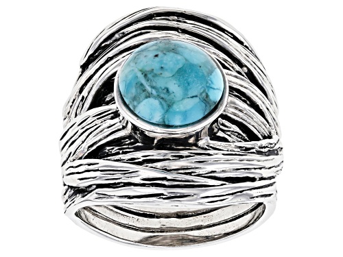 Blue Turquoise Rhodium Over Sterling Silver Ring 2.10CTW - Size 9