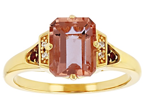 Photo of Lab Color Change Zandrite Octagon with Garnet & Zircon 18K Yellow Gold Over Silver Ring 2.09ctw - Size 8