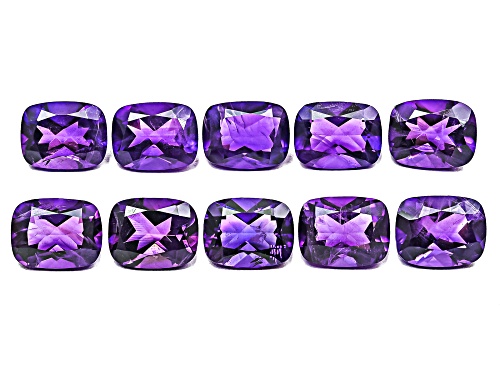 Purple Amethyst 9X7mm Cushion Faceted Cut Gemstones Set Of 10 18.90Ctw