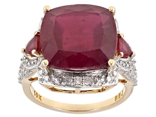 Photo of 9.74ctw Mahaleo® Ruby With .07ctw Round White Diamond 10K Yellow Gold Ring - Size 5